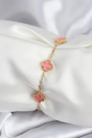 316L Çelik Gold Renk Pembe Baby Boy Yonca Kadın Bileklik - Lisinya
