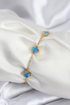 316L Çelik Gold Renk Buz Mavisi Baby Boy Yonca Kadın Bileklik - Lisinya