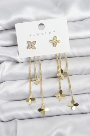 Lotus Model Gold Renk Pirinç Sallantılı Kadın Küpe - Lisinya
