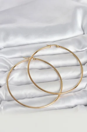 316L Çelik Gold Renk 70 mm Kadın Halka Küpe - Lisinya