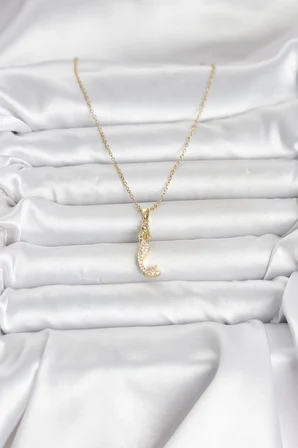 316L Çelik Zincir Gold Renk Zirkon Taşlı Deniz Kızı Model Kadın Kolye - Lisinya