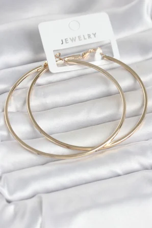 Gold Renk Pirinç Köşeli Kenar Halka 72 mm Kadın Küpe - Lisinya