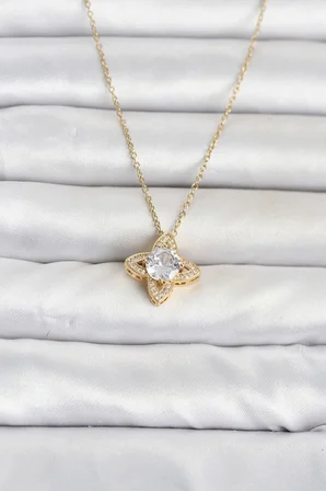 316L Çelik Zincir Gold Renk Yonca Model Kadın Kolye - Lisinya