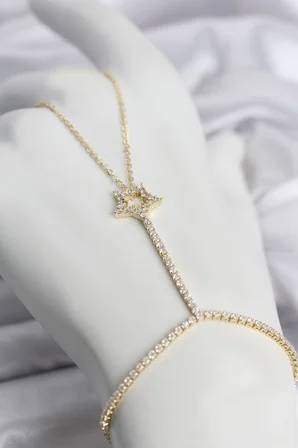 Gold Renk Pirinç Zirkon Taşlı Yıldız Model Şahmeran - Lisinya