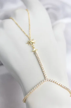Gold Renk Pirinç Zirkon Taşlı Kutup Yıldızı Model Şahmeran - Lisinya