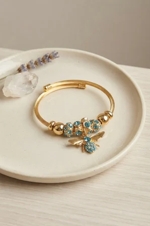 Mavi Arı Model Gold Renk Charm Bileklik - Lisinya