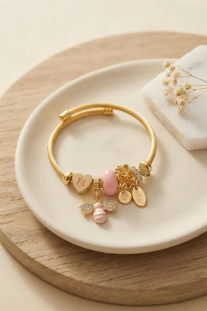 Kalp ve Arı Model Pembe Charmlı Bileklik - Lisinya