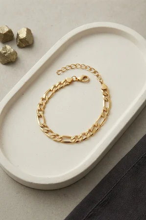 316L Çelik Gold Renk Figaro Zincir Model Erkek Bileklik - Lisinya