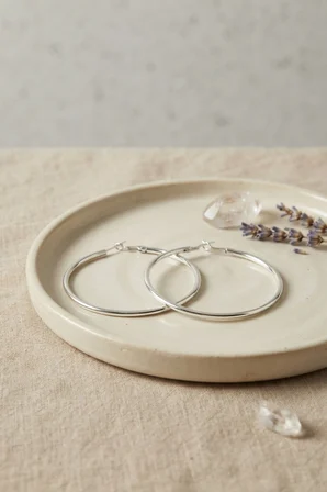 316L Çelik Gümüş Renk 56 mm Halka Küpe - Lisinya