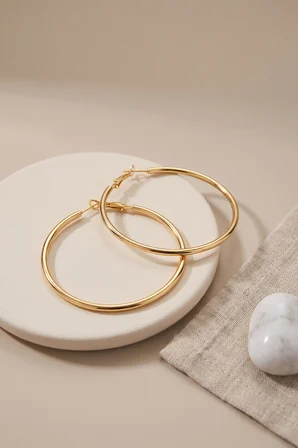 316L Çelik Gold Renk 46 mm Halka Küpe - Lisinya