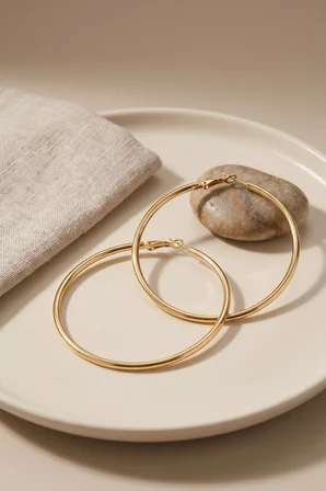316L Çelik Gold Renk 56 mm Halka Küpe - Lisinya