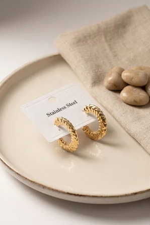 316L Çelik Gold Renk Yarım Halka Model Küpe - Lisinya