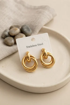 316L Çelik Gold Renk Halka Model Küpe - Lisinya