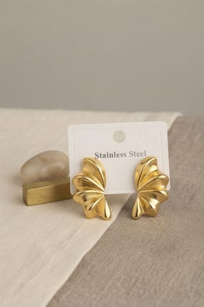 316L Çelik Gold Renk Vintage 3D Dalgalı Model Küpe - Lisinya