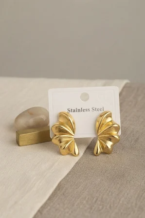 316L Çelik Gold Renk Vintage 3D Dalgalı Model Küpe - Lisinya