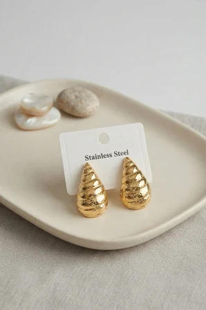 316L Çelik Gold Renk Vintage Damla Model Küpe - Lisinya