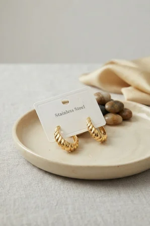 316L Çelik Gold Renk Kıvrımlı Halka Model Küpe - Lisinya