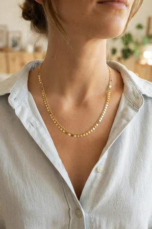 Gold Renk Pul Model 60 cm Kadın Kolye - Lisinya
