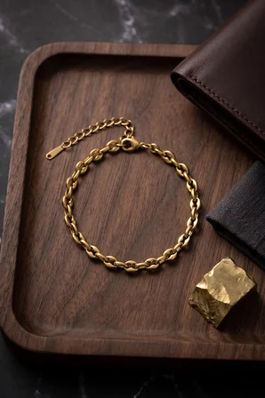 316L Çelik Gold Renk Rolo Zincir Model Erkek Bileklik - Lisinya