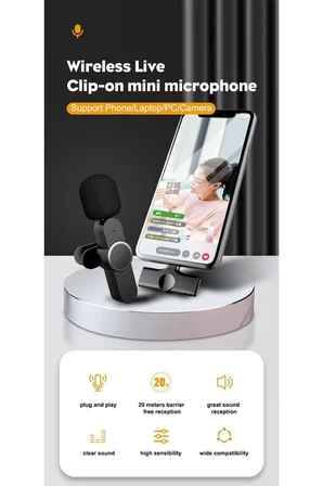 Lightning Girişli Iphone Uyumlu Ikili Kablosuz Yaka Mikrofonu Youtube Facebook Tiktok Vlog ( Lisinya