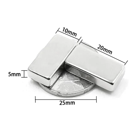 2 Adet 20x10x5 mm Neodyum Magnet N35 Güçlü Mıknatıs Köşeli ve Dayanıklı Nikel Kaplama ( Lisinya )
