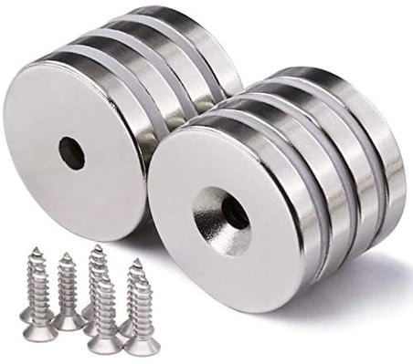 50 Adet 25x10/5x5,5 mm Neodyum Mıknatıs Havşa Delikli Magnet Vida Atılabilir N35 Nikel Paslanmaz ( L