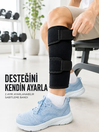 Sporcu Baldırlığı Ayarlanabilir Bantlı Baldır Destek Aparatı Siyah - Lisinya