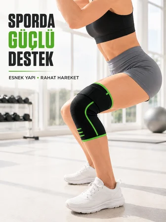 Siyah Yeşil Spor Dizlik Ayarlanabilir Destek Bantlı Nefes Alabilen Örme - Lisinya