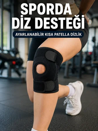Sporcu Dizliği Açık Patella Tasarımlı Ayarlanabilir Cırtlı Kısa Diz Desteği - Lisinya