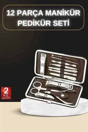12 Parça Manikür Pedikür Seti Özel Deri Çanta El Ayak Bakımı Akne ve Sivilce Temizleme - Lisinya