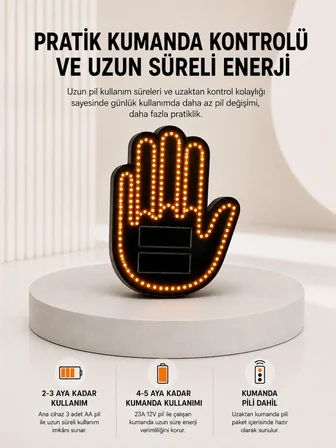 Pilli Led Işık Araç Camı İçin Uzaktan Kumandalı El Simgesi - Lisinya