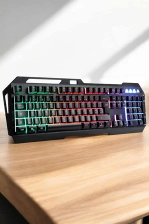 Q Klavye RGB Işıklı Klavye Ve Mouse Seti Kablolu Mouse Hediyeliş - Lisinya