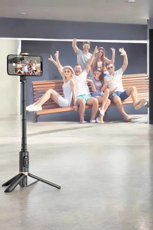 Selfie Çubuğu Tripod Kumandalı Telefon Tutucu Siyah - Lisinya