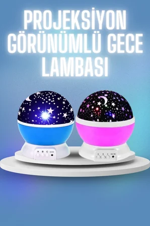 Renkli Yıldızlı Gökyüzü Projeksiyon Gece Lambası Pilli ve USB Kablolu - Lisinya