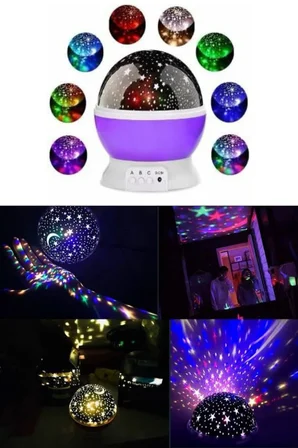 Renkli Yıldızlı Gökyüzü Projeksiyon Gece Lambası Pilli ve USB Kablolu - Lisinya