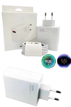 120 Watt Turbo Hızlı Şarj Aleti Seti Hızlı Şarj Adaptörü Beyaz - Lisinya