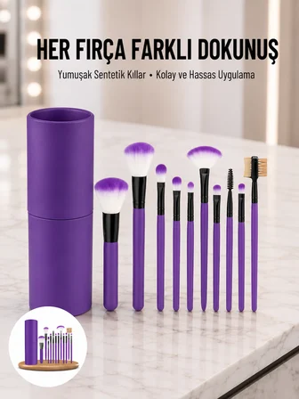 12 Parça Profesyonel Makyaj Fırçası Far Fırçası Allık Fırçası Yumuşak Kıllı - Lisinya