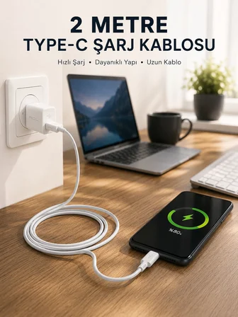 Hızlı Şarj Destekli 2 Metre Type-C Kablo - Lisinya