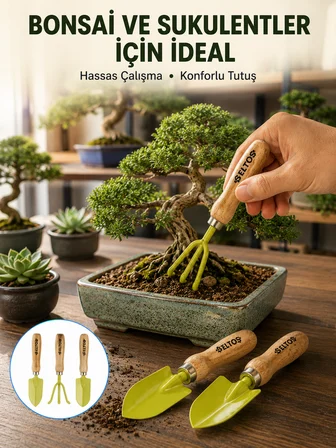 Saksı Bitkileri İçin Bahçe El Aleti Seti Ergonomik Ahşap Saplı - Lisinya