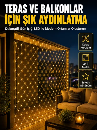 İç ve Dış Mekân Kullanımına Uygun 3x3 Metre LED Işık Ağı - Lisinya