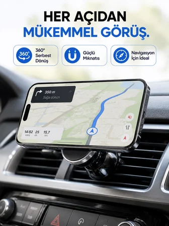 Araç İçi Manyetik Telefon Tutucu Havalandırma Izgarası Uyumlu Telefon Tutacağı - Lisinya