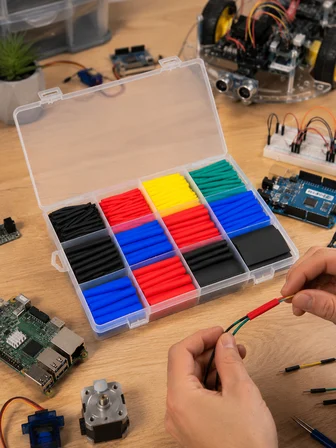560 Parça Kablo İzolasyon Makaron Seti 12 Ölçü 5 Renk Heat Shrink Tube Organizer Kutulu - Lisinya