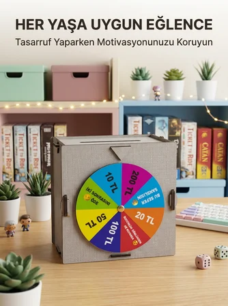 Eğlenceli Tasarruf Çarklı Felek Ahşap Para Biriktirme Kutusu - Lisinya