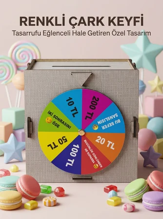 Birikim Kutusu Şans Çarklı Tasarruf Oyunu Eğlenceli Hedef Kumbarası - Lisinya