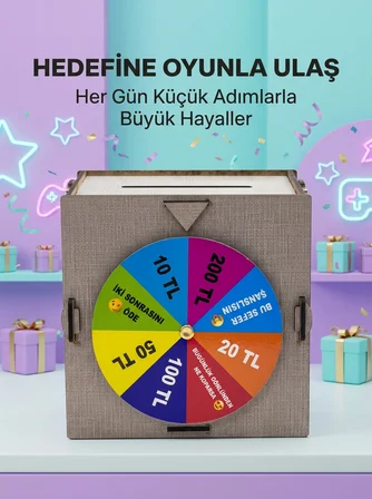 Şans Çarklı Hediyelik Tasarruf Kutusu Eğlenceli Para Biriktirme Oyun Dekoratif Ahşap Kumbara - Lisin