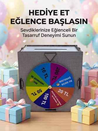 Renkli Şans Çarklı Para Biriktirme Oyunu Eğlenceli Tasarruf Kutusu Ahşap Challenge Kumbarası - Lisin