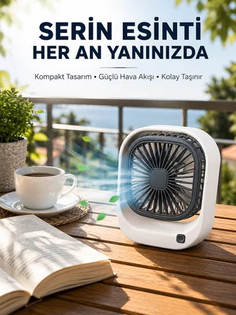 Taşınabilir Şarjlı Masa Fanı Sessiz ve Güçlü Fan Sistemli - Lisinya