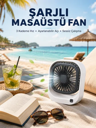 Şarjlı Masaüstü Fan 3 Kademeli Hız Ayarlı Güçlü Hava Akışı - Lisinya