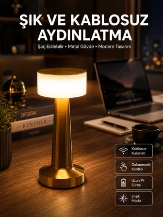 Altın Rengi Masa Ve Gece Lambası Dokunmatik Şarjlı Masa Lambası - Lisinya