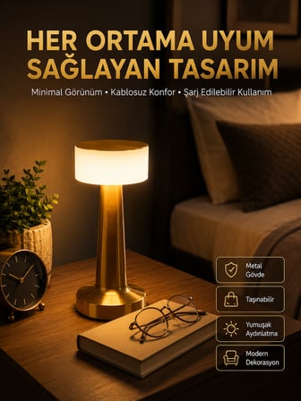 Kablosuz Renkli Masa Ve Gece Lambası Altın Rengi Dokunmatik Led Lamba - Lisinya